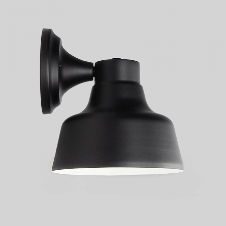 The Bowie Wall Light in Electro Black Ace Our Bowie petite warehouse shade is 20cm in diameter with a small backing plate.