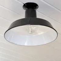 Flush Mounted Barn Light in Black with Farmhouse White Ceiling