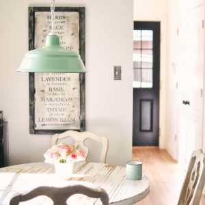 Green Pendant over Hampton Styled showing Mud Room in Background