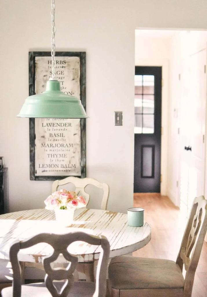 Green Pendant over Hampton Styled showing Mud Room in Background
