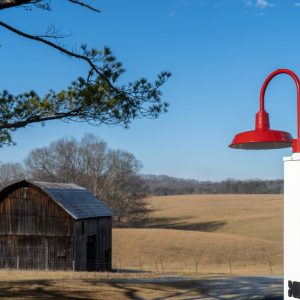 Old Barn with Bright Red Post Mount Light