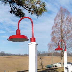 White Post with Bright Red Post Mount Light