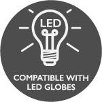 This graphic indicates that the light fixture is compatible with LED globes
