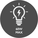 A graphic icon displays a lightbulb with a lightning bolt inside and the text '60W MAX'