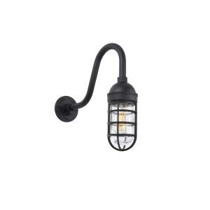 Gooseneck Mounted Bunker Light with Clear Glass. Shown in Black