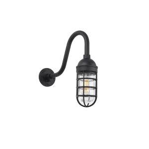 Gooseneck Mounted Bunker Light with Clear Glass. Shown in Black
