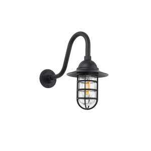 Gooseneck Mounted Bunker Light with Flare & Clear Glass. Shown in Black