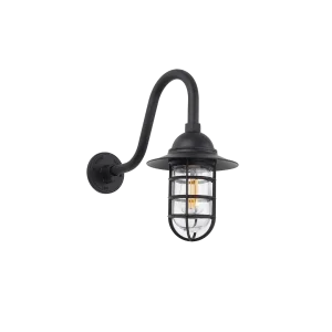 Gooseneck Mounted Bunker Light with Flare & Clear Glass. Shown in Black