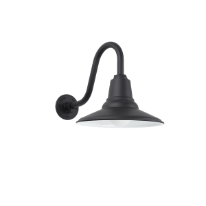 Small Shallow Bowl Wall Light in Black with Gooseneck Mounting
