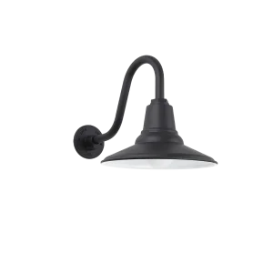 Small Shallow Bowl Wall Light in Black with Gooseneck Mounting