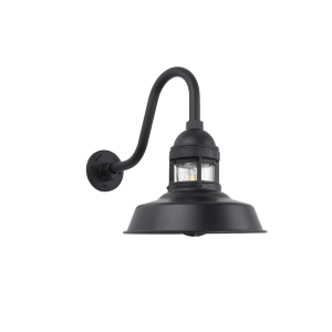 Lighthouse styled wall light mounted on curved gooseneck.