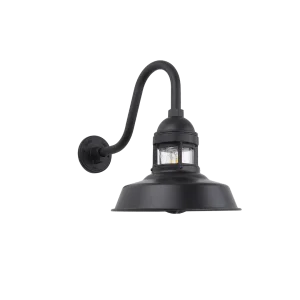 Lighthouse styled wall light mounted on curved gooseneck.