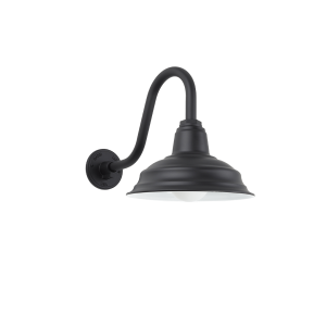 Black Modern styled Wall Light. Shown with Curved Black Mounting Arm