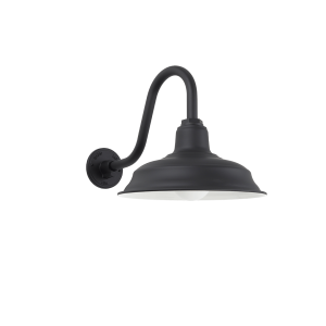 Larger Black Modern styled Wall Light. Shown with Curved Black Mounting Arm