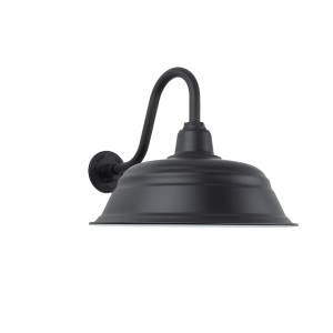 Large Black Modern styled Wall Light. Shown with Curved Black Mounting Arm