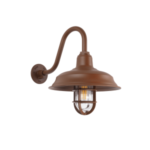 Modern Wall Light on Gooseneck Mounting in Weathered Steel Finish
