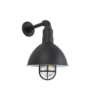 Black Deep Bowl Wall Light with Caged Glass & Guard Interior.