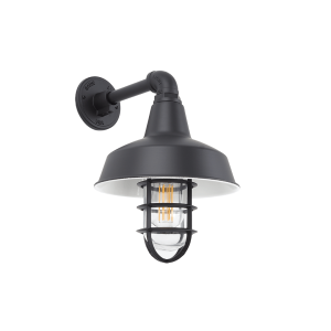 Black Caged Wall Light on Straight Industrial Arm
