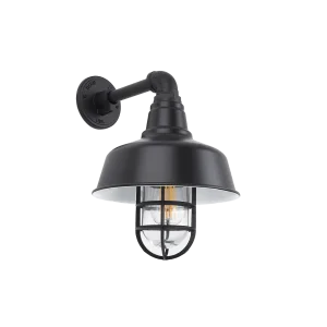 Black Caged Wall Light on Straight Industrial Arm
