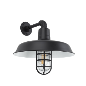 Large Black Caged Wall Light with Straight Arm