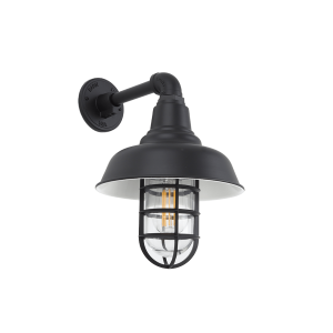 Hampton style wall light in Black Ace with straight arm.