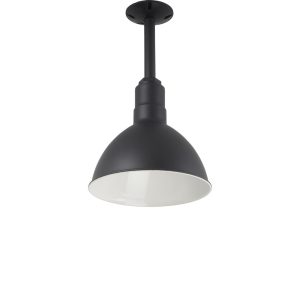 Deep Bowl Ceiling Pendant with Rod in Black