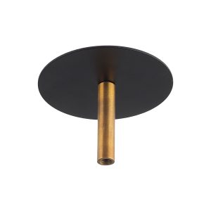 A black circular canopy is attached to a brass rod with a threaded end