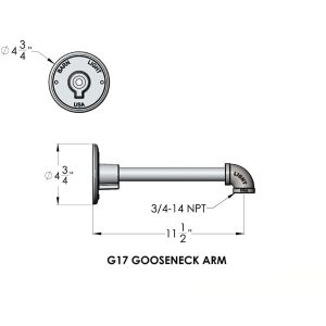 Technical drawing of the G17 Gooseneck Arm with dimensions