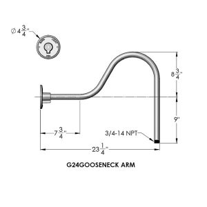 Technical drawing of a G24 gooseneck arm with dimensions