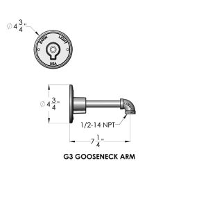 Technical drawing of the G3 Gooseneck Arm with dimensions and specifications