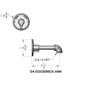 Technical drawing of the G4 Gooseneck Arm with dimensions and specifications