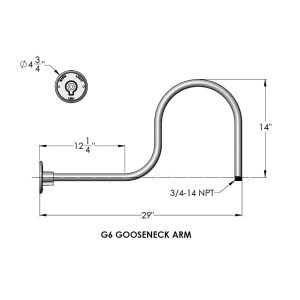Technical drawing of the G6 gooseneck arm with dimensions