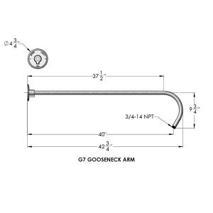 Technical drawing of the G7 Gooseneck Arm with dimensions and specifications