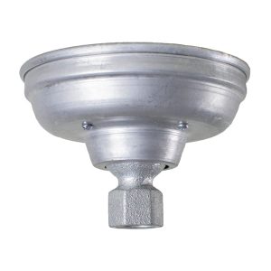 A close-up studio shot of a silver metal ceiling light fixture