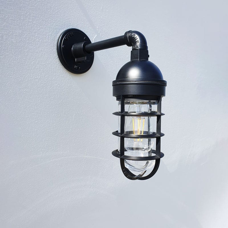 barn light atomic industrial guard sconce electro black ace standard cast guard clear glass 800 |