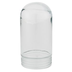 A clear glass dome light cover with a threaded base