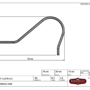 This is a technical drawing of the G2 gooseneck arm, showing its dimensions and design