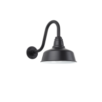 Industrial styled wall light in Black shown on gooseneck mounting