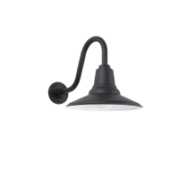Small Shallow Bowl Wall Light in Black with Gooseneck Mounting