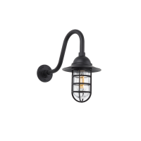 Gooseneck Mounted Bunker Light with Flare & Clear Glass. Shown in Black