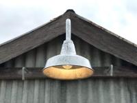 Galvanised Wall Light on Colorbond Zincalume Shed