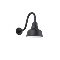 Industrial styled Gooseneck Mounted Warehouse Light. Shown in Black